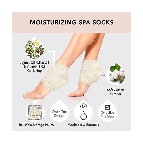 Kitsch Chaussettes de spa hydratantes – Chaussettes en gel pour réparation du talon fissuré | Chaussettes de talon pour pieds