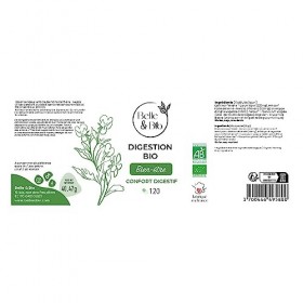 DIGESTION & TRANSIT INTESTINAL - Digestion Bio - 4 plantes Bio certifiées Ecocert - 120 gélules - Cure 1 mois - Complément al