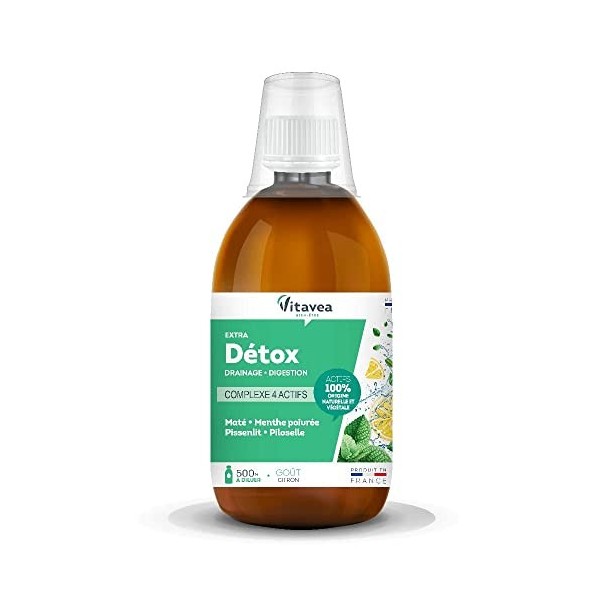 Vitavea - Extra Détox goût citron - 4 actifs dorigine naturelle : Maté Menthe poivrée Pissenlit Piloselle - Drainage Digesti