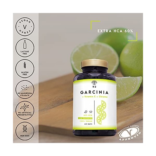 Garcinia Cambogia hautement concentré | 60% HCA | Stimule la thermogenèse | 100% naturel avec Vitamine C et Chrome| 120 gélul