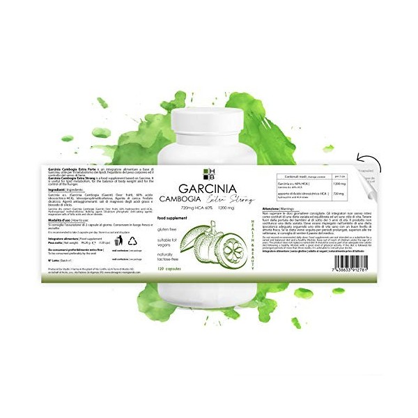 GARCINIA CAMBOGIA extra fort HB | 1200 mg | 720 mg HCA | 120 capsules | produit italien