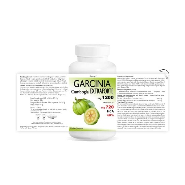 GARCINIA CAMBOGIA EXTRAFORTE 1200mg par comprimé - 60 comprimés - 100% PURE 720mg HCA par comprimé 100% NATUREL | PRODUIT I