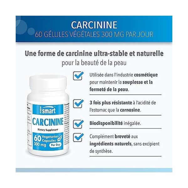 Carcinine 300 mg par jour - Aide à Maintenir une Peau Souple et Ferme - Contribue à Lutter contre le Glycation - Formule Brev