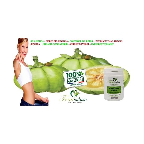 GARCINIA CAMBOGIA EXTRA FORTE - 60% HCA - 1500mg par Jour - Coupe faim et brûleur de graisse naturel - 60 Comprimés Vegan - A