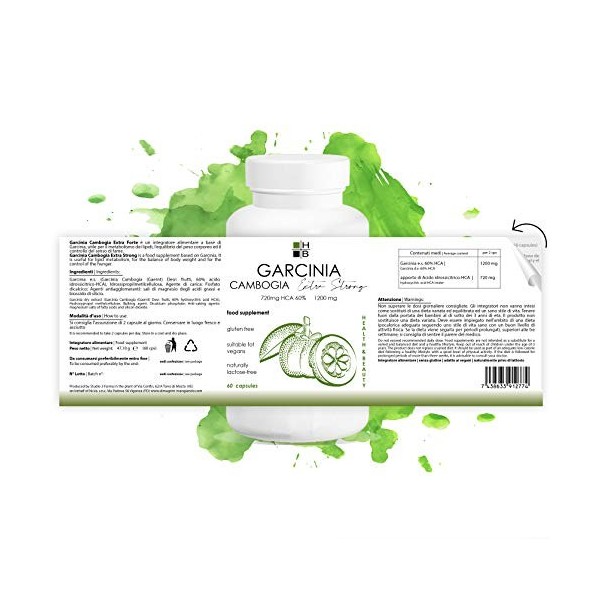 GARCINIA CAMBOGIA extra fort HB | 1200 mg | 720 mg HCA | 60 capsules | produit italien