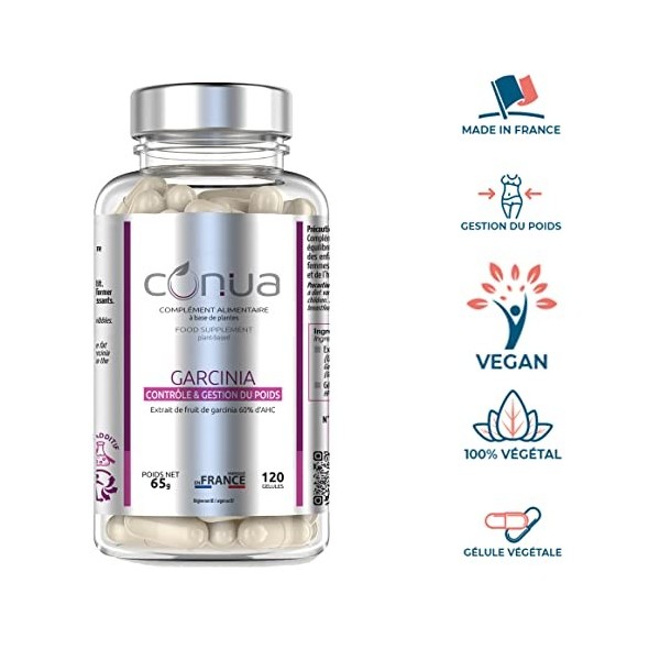 Garcinia cambogia vegan Conua® | Aide au contrôle du poids | Pure premium | 120 gélules titré à 60% en AHC hca * extra fort