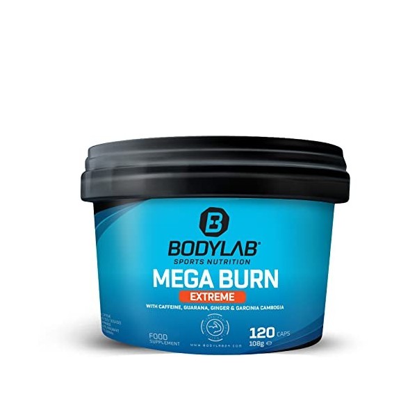 Bodylab24 Mega Burn Extreme 120 gélules, avec 200mg de caféine, contient des substances végétales comme le guarana, le gingem