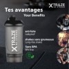 xtraze Shaker Proteine 500 ml avec Compartiment à Poudre 150 ml - Idéal Mixer de Fitness - Tamis pour Boissons Protéinées Cré