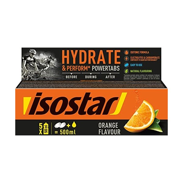 Isostar - Hydrate & Perform Powertabs saveur Orange - Tablettes Effervescentes pour Boisson Isotonique - 10 Tablettes - 19090