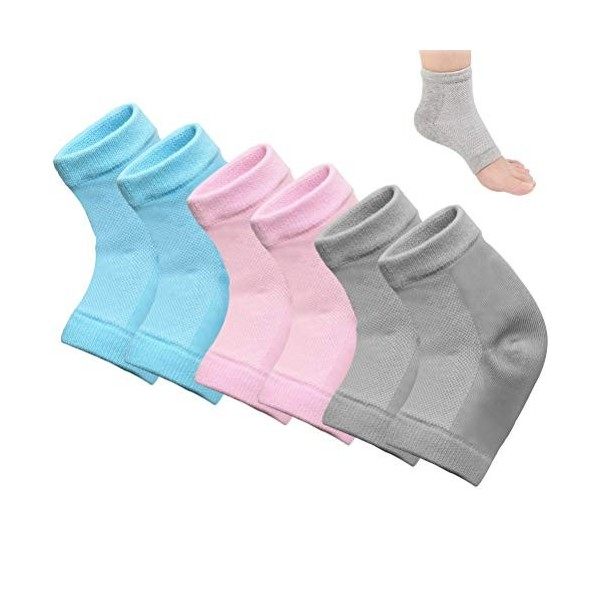 3 Paires de Chaussettes Hydratantes à Talons en Gel, Chaussettes pour Traitement des Talons Secs et Fissurés, Chaussettes Ven