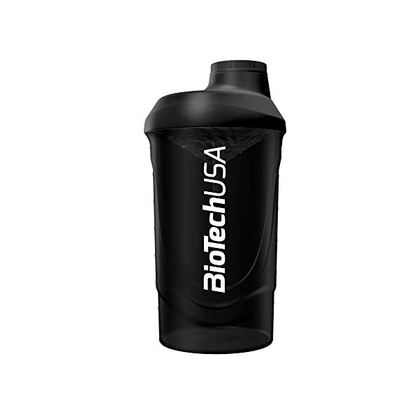 BioTechUSA Wave Shaker, Shaker pour tous les types de boissons à mélanger, sans BPA, nettoyage facile, 600 ml, Transparent