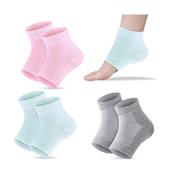 Lot de 3 paires de chaussettes hydratantes, chaussettes à talons en gel, chaussettes à talon en gel, chaussettes à bout ouver