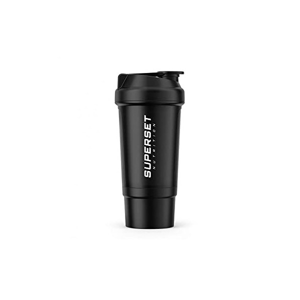 SUPERSET NUTRITION | Shaker 500ml Shakers & gourdes | Shaker à Compartiment - Noir