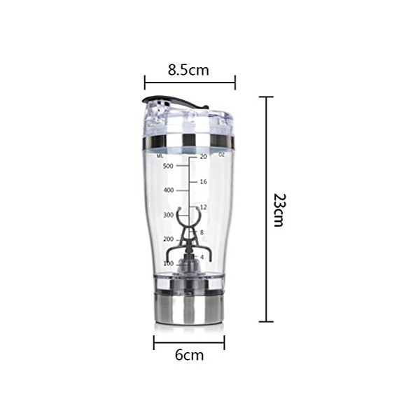 Électrique Protéine Shaker 600 ml,Bouteille Shaker à Protéines,Mélangeur Vortex Rechargeable sans BPA,avec Câble USB,pour la 