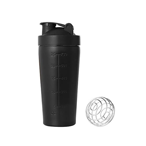 SKJJL Shaker Protéine Acier Inoxydable 750 ml, Shaker Proteine, Shaker Bottle de protéines Capacité avec balles, Fitness Bott