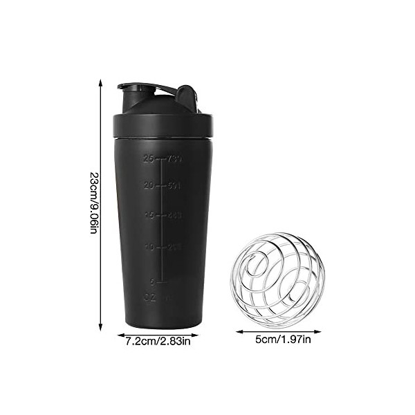 SKJJL Shaker Protéine Acier Inoxydable 750 ml, Shaker Proteine, Shaker Bottle de protéines Capacité avec balles, Fitness Bott