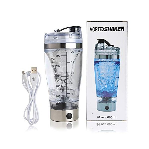 BUYGOO Mélangeur Vortex Original Bouteille Shaker à Protéines Haute Puissance à Batteries 600ML Bouteille Mélangeuse Recharge