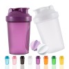 OOTD Lot de 2 bouteilles shakes protéinées et shaker de 400 ml avec boules de fouet en métal, sans BPA violet + blanc 