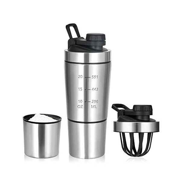 ROCKY&CHAO Shaker à protéines en acier inoxydable - 900 ml - sans BPA Sport Fitness Shaker, Shaker de protéines de fitness - 