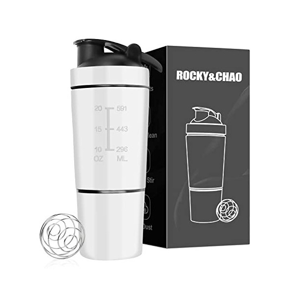 ROCKY&CHAO Shaker à protéines en acier inoxydable - 900 ml - sans BPA Sport Fitness Shaker, Shaker de protéines de fitness - 