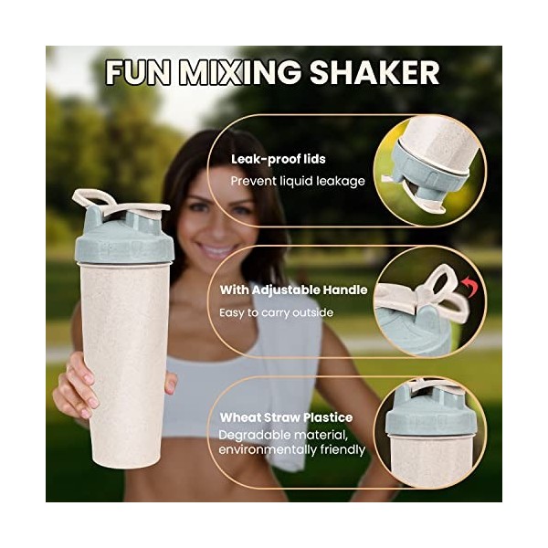 ROCKY&CHAO Shaker de protéines 900 ml pour le sport et les excursions, sans BAP, bouteille de grande capacité de 32 oz avec p