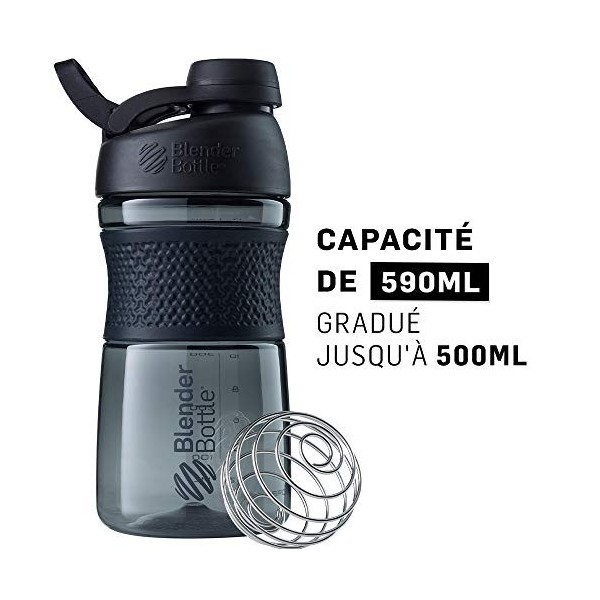 BlenderBottle Sportmixer Twist, Botella mezcladora de batidos de proteínas, Unisex, con batidor Blenderball, 820ml - black/bl