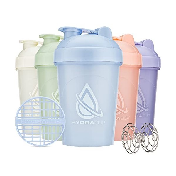 HydraCup Lot de 5 bouteilles shaker de 591 ml pour mélanges de protéines, boule de mixage et grille de mélange, tasse shaker 