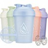 HydraCup Lot de 5 bouteilles shaker de 591 ml pour mélanges de protéines, boule de mixage et grille de mélange, tasse shaker 