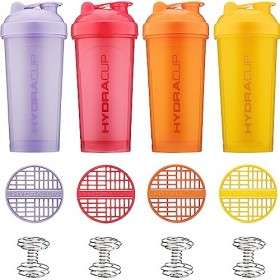 HydraCup Lot de 8 bouteilles shaker de 800 ml pour mélanges de protéines, double mélangeur, fouet métallique et grille de mél