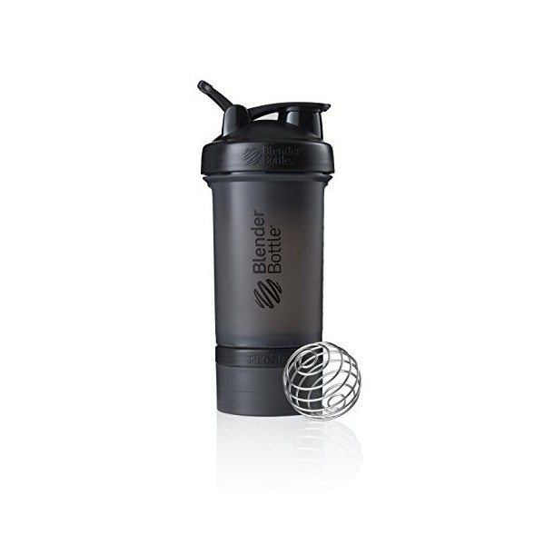 BlenderBottle ProStak Shaker avec 2 boîtes supplémentaires de 100, 150 ml + compartiment à pilules, 450 ml, Noir Full Color 