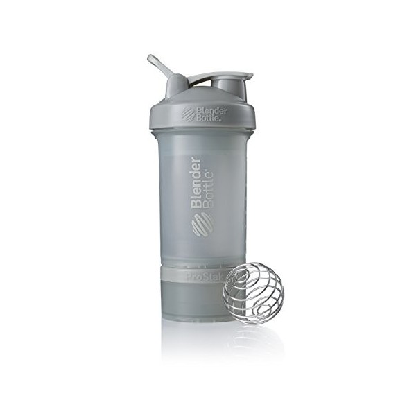 BlenderBottle ProStak Shaker avec 2 boîtes supplémentaires de 100, 150 ml + compartiment à pilules, 450 ml, Noir Full Color 