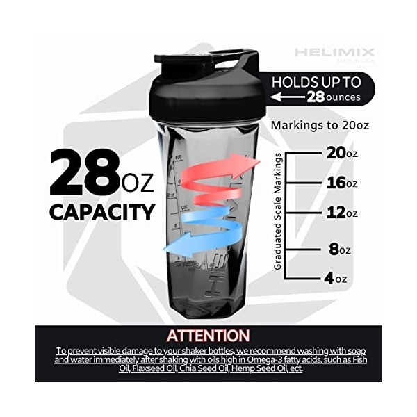 FENRIR Helimix Vortex Blender Shaker Bottle 28oz | No Blending Ball or Whisk | USA Made | Portable Pre Workout Whey Protein D