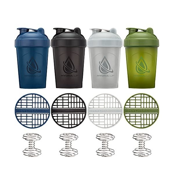 Hydra Cup – Lot de 4 shakers de 570 ml avec boules de fouet en fil métallique, mélangeur pour mélanges protéinés, V2