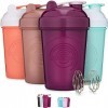 GOMOYO Lot de 4 bouteilles shaker de 590 ml avec agitateurs de mélange corail/blanc, violet, menthe/blanc, rose | Le shaker