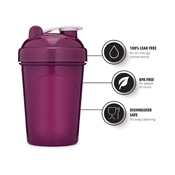 GOMOYO Lot de 4 bouteilles shaker de 590 ml avec agitateurs de mélange corail/blanc, violet, menthe/blanc, rose | Le shaker