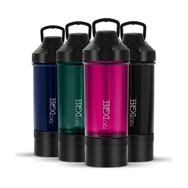 720°DGREE Shaker Fitness uberShaker 550ml - Premium Shaker à protéines avec compartiment à poudre, sphère – Anti-fuite, Sans-