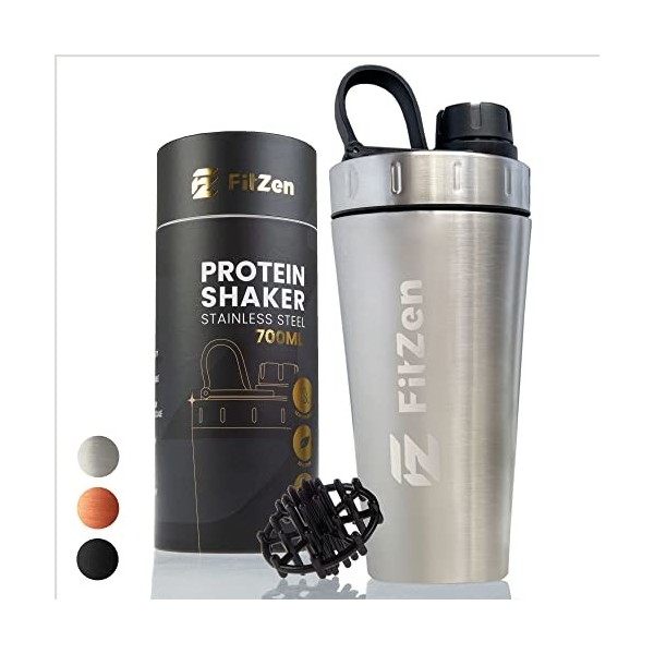 FitZen Bouteille shaker de protéines | Bouteille de sport anti-fuite en acier inoxydable avec boule