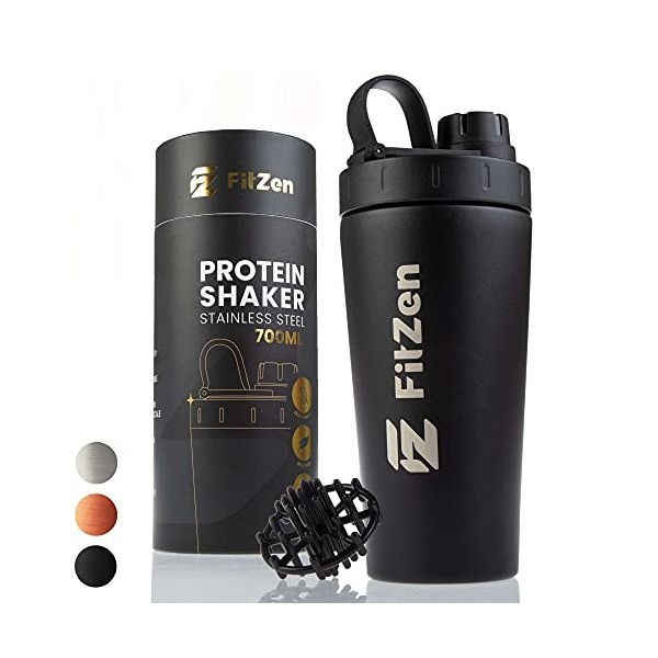 FitZen Bouteille shaker de protéines | Bouteille de sport anti-fuite en acier inoxydable avec boule