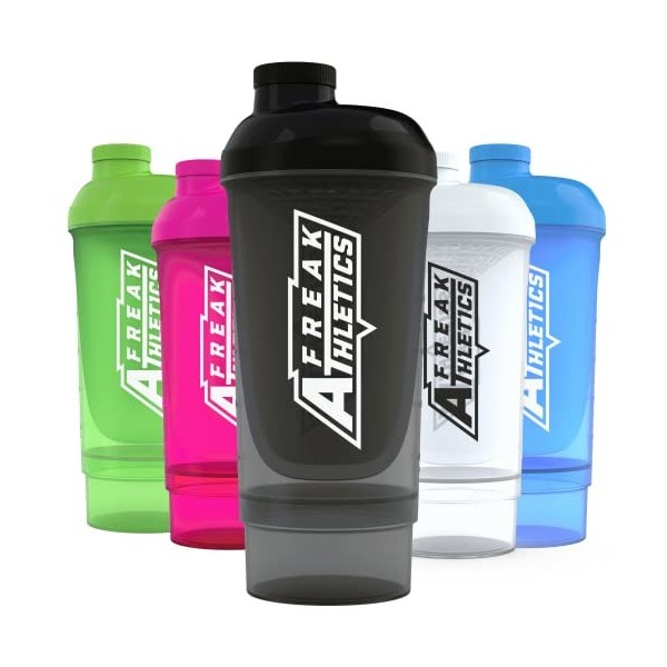 Freak Athletics Shaker Bouteille avec stockage pour shaker protéiné Noir 500 ml