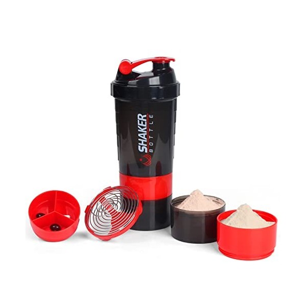 Ufit Bouteille shaker de protéine – Bouteille deau de sport – 3 couches antidérapantes avec plateau à pilules – Anti-fuite –