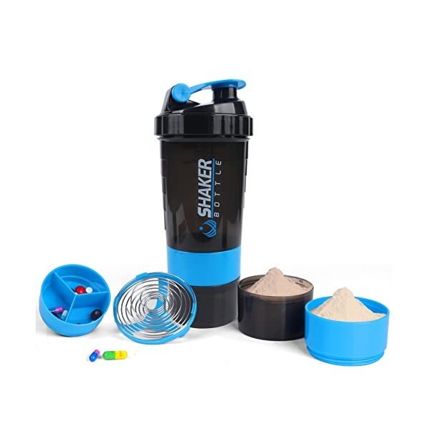 Ufit Bouteille shaker de protéine – Bouteille deau de sport – 3 couches antidérapantes avec plateau à pilules – Anti-fuite –