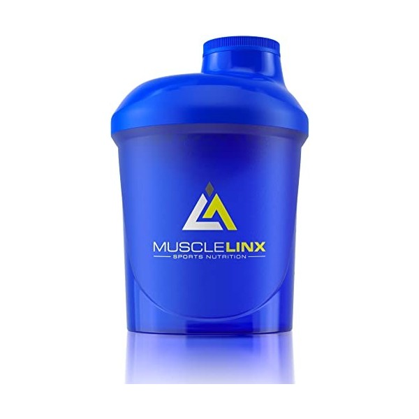 Musclelinx Sports Nutrition Musc Shaker à protéines avec bouchon à vis 100 % étanche 400 ml Bleu 400 ml