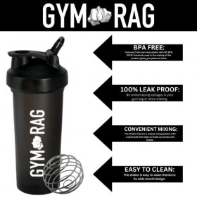 GYM RAG Shaker de protéines - Sans BPA, sans fuite - 600 ml - Avec mélangeur à billes - Durable - Pour boissons protéinées, s