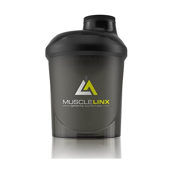 Musc Shaker à protéines avec bouchon à vis 100 % étanche Noir 400 ml