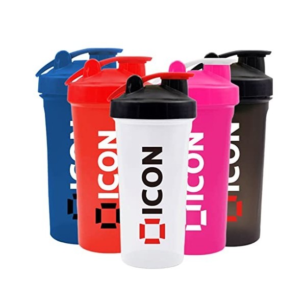 ICON Nutrition Classic Protein Shaker Bouteille de 600 ml Transparent / Noir bouchon rouge Rouge mat