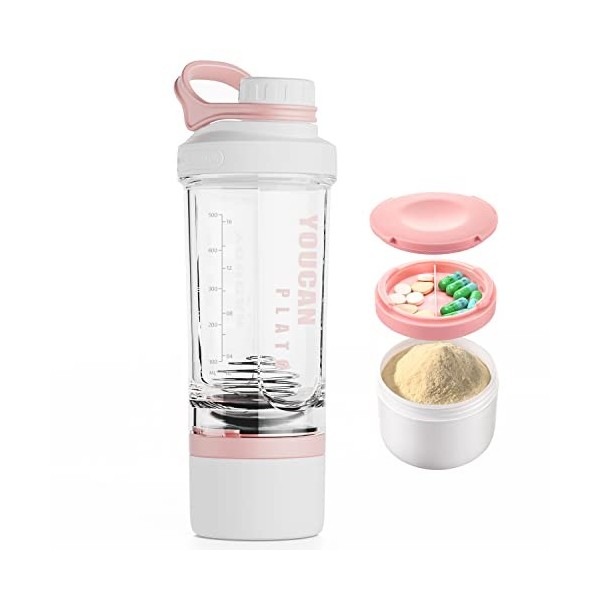 YOUCAN PLATO Shaker Proteinshake,Protein Shaker,Eiweiß Shaker Mit Pulverfach und Kugel,Shake Becher,Fitness Shaker,Schüttelbe