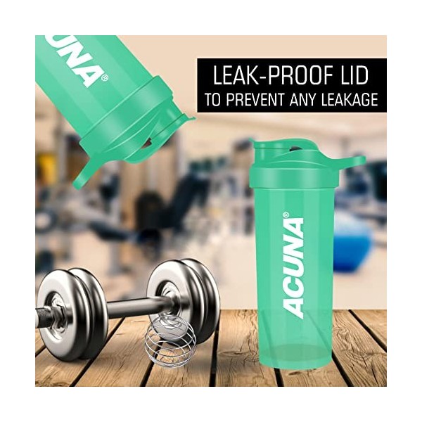 ACUNA Shaker pour poudre de protéine de 700 ml – Bouteille shaker de protéines avec boule mélangeur, sans BPA, anti-fuite, co