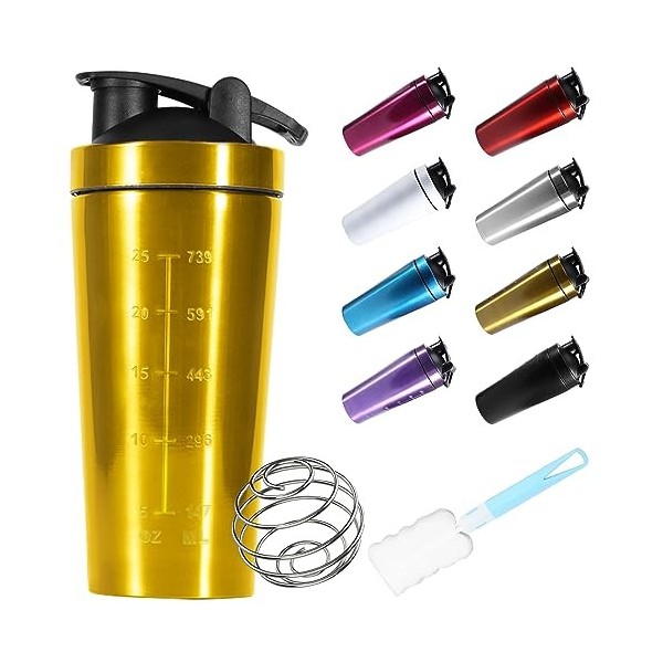 ZAKVOP Shaker à protéines, bouteille deau, graduée jusquà 960 ml, sans BPA, anti-fuite, en acier inoxydable de qualité supé