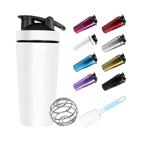 ZAKVOP Shaker à protéines, bouteille deau, graduée jusquà 960 ml, sans BPA, anti-fuite, en acier inoxydable de qualité supé