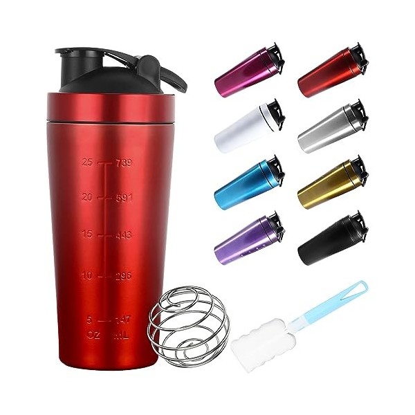 ZAKVOP Shaker à protéines, bouteille deau, graduée jusquà 960 ml, sans BPA, anti-fuite, en acier inoxydable de qualité supé